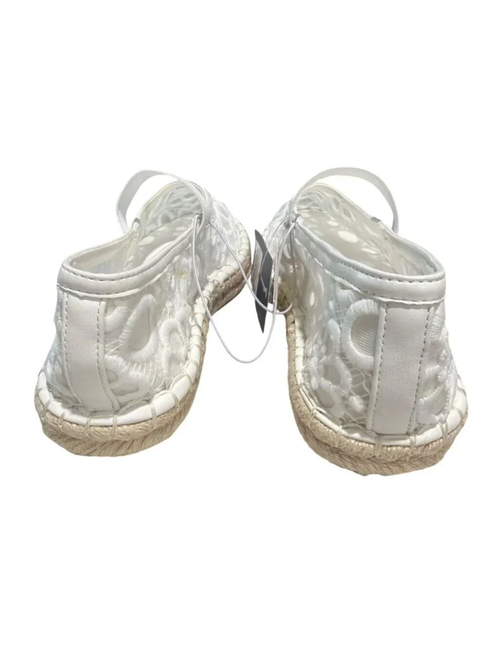 White Lace Espadrille Flats With Floral Embroidery & Elastic Strap Size 6.5
